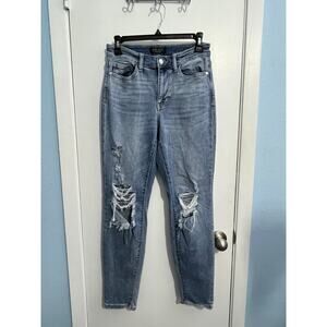 Judy Blue Jeans Size 3/26 Boyfriend Fit Mid Rise Distressed Busted Knee Festival